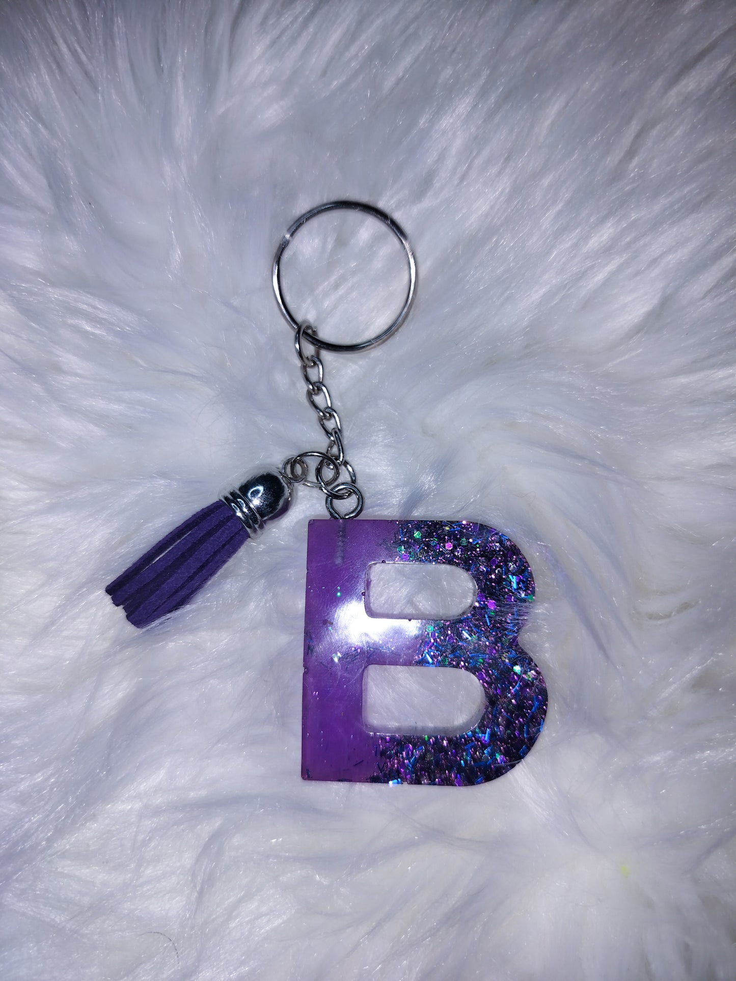Purple Glitter Letter N Keychain