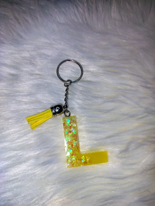 Yellow Glitter Letter L Keychain