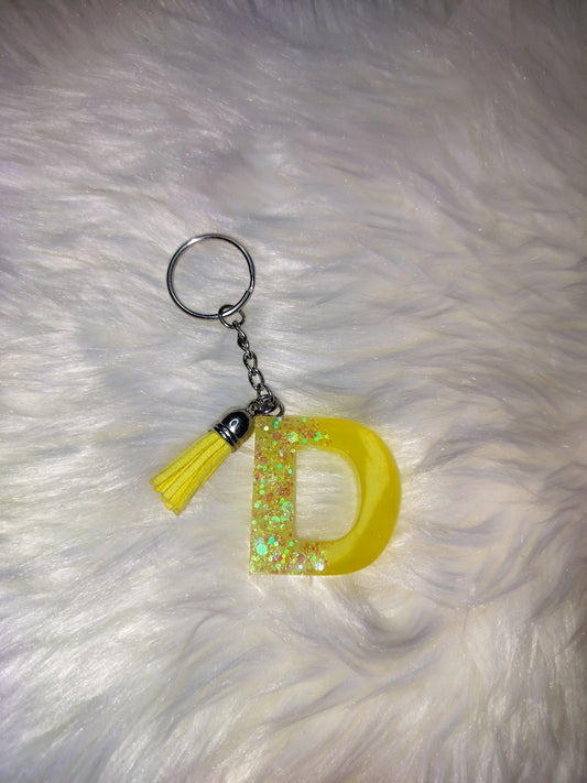 Yellow Glitter Letter D Keychain