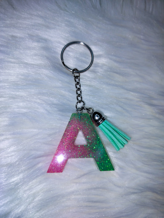 Pink Turquoise Letter A Keychain