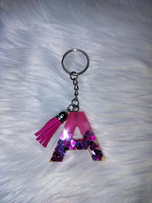 Purple Glitter Letter A Keychain