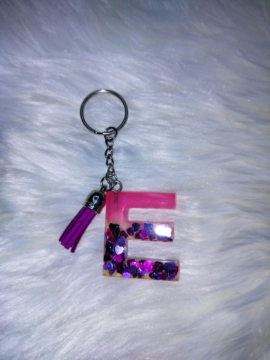 Purple Glitter Letter E Keychain