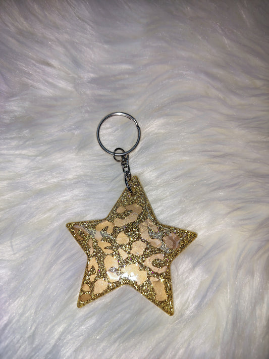 Gold Cheetah Star Keychain