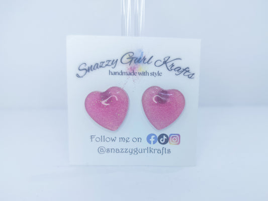 Pink Glitter Heart Shaped Earrings