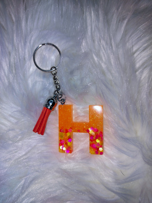 Orange Glitter Letter H Keychain