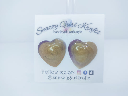 Purple & Gold Shimmer Heart Shaped Earrings