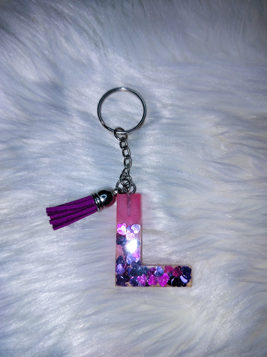 Purple Glitter Letter L Keychain