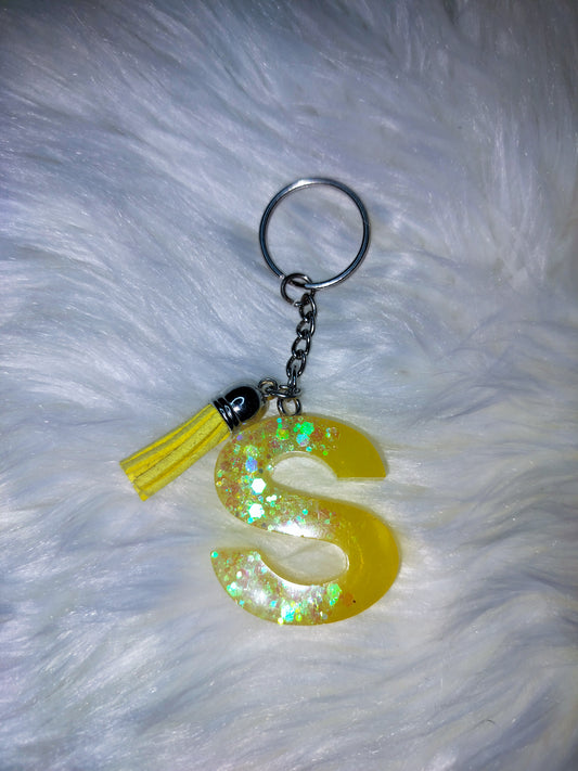 Yellow Glitter Letter S Keychain