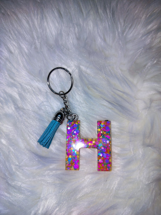 Pink Multi Color Letter H Keychain