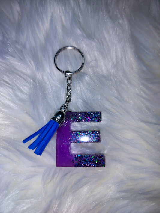 Purple Glitter Letter E Keychain