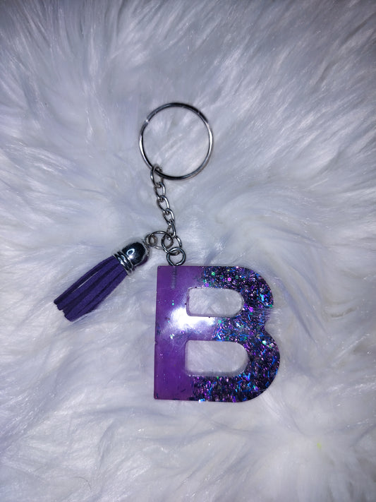 Purple Glitter Letter N Keychain