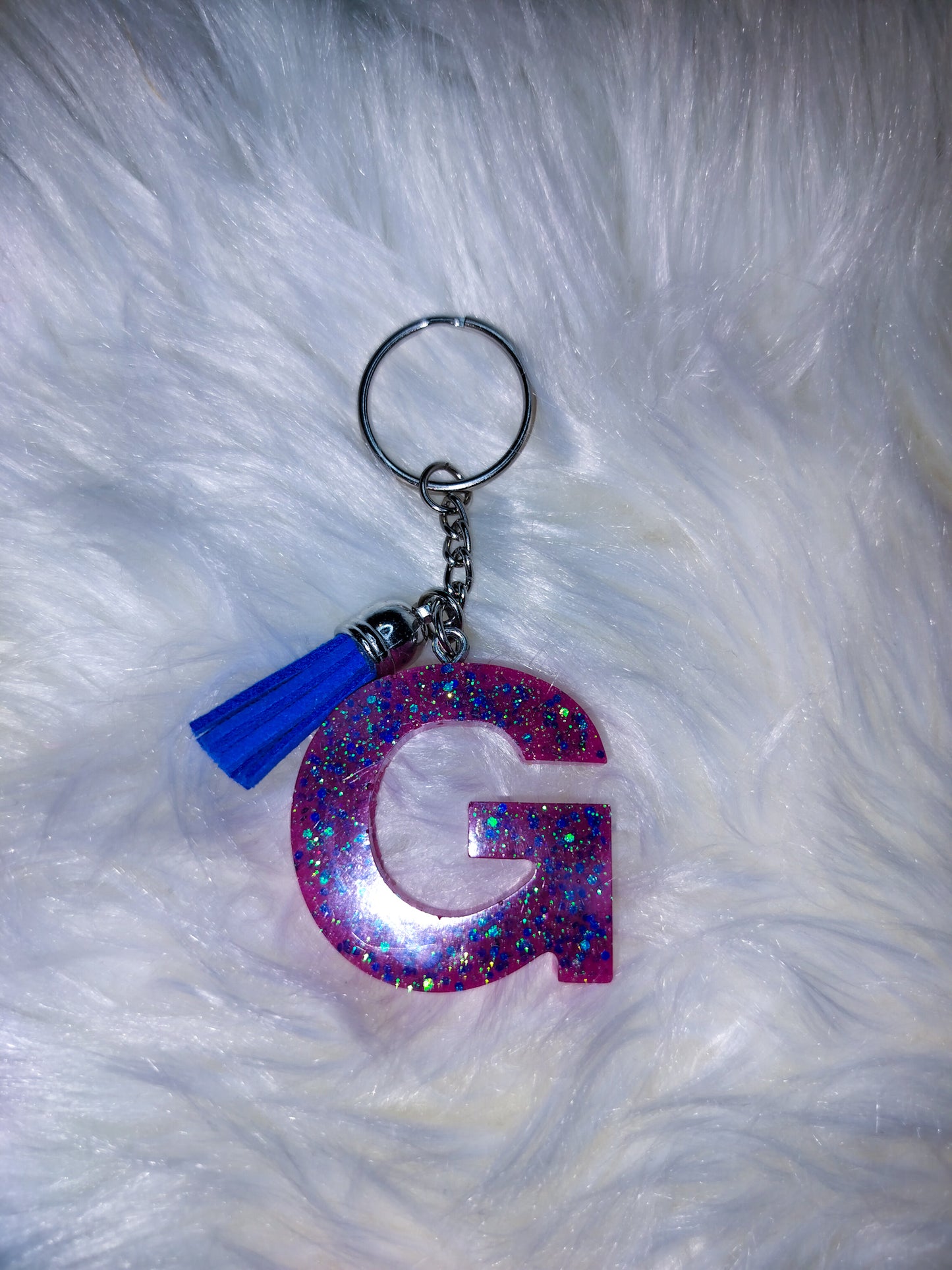 Purple Glitter Letter G Keychain
