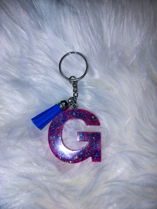 Purple Glitter Letter G Keychain
