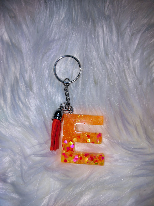 Orange Glitter Letter E Keychain