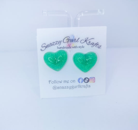 Turquoise Glitter Heart Earrings