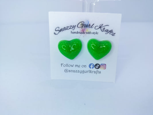 Green Glitter Heart Shaped Earrings